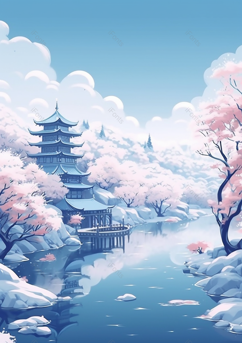 冬天河边日出风景插画背景自然景色手绘,插画/手绘图,插画/手绘图库,插画/手绘图下载,插画/手绘